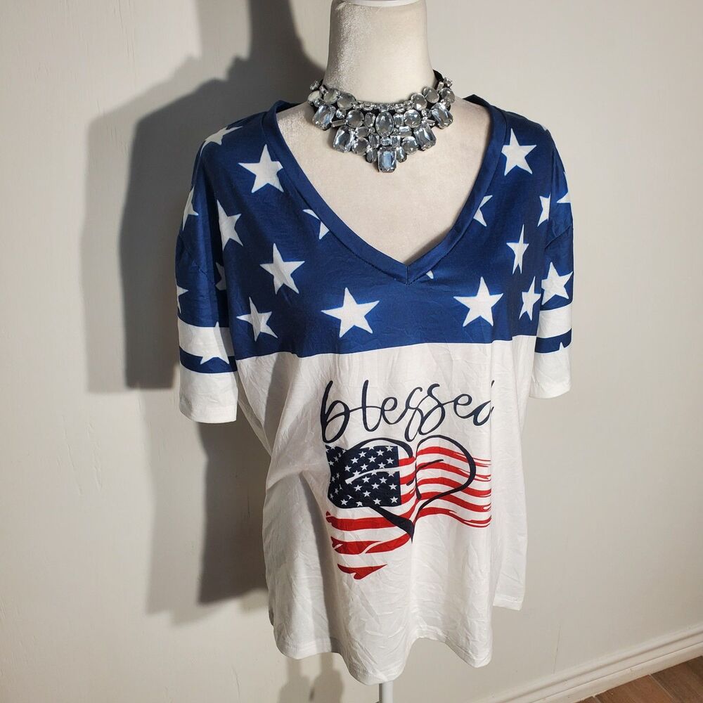 UNBRANDED T-SHIRT WHITE/BLUE SHORT SLEEVE SIZE L